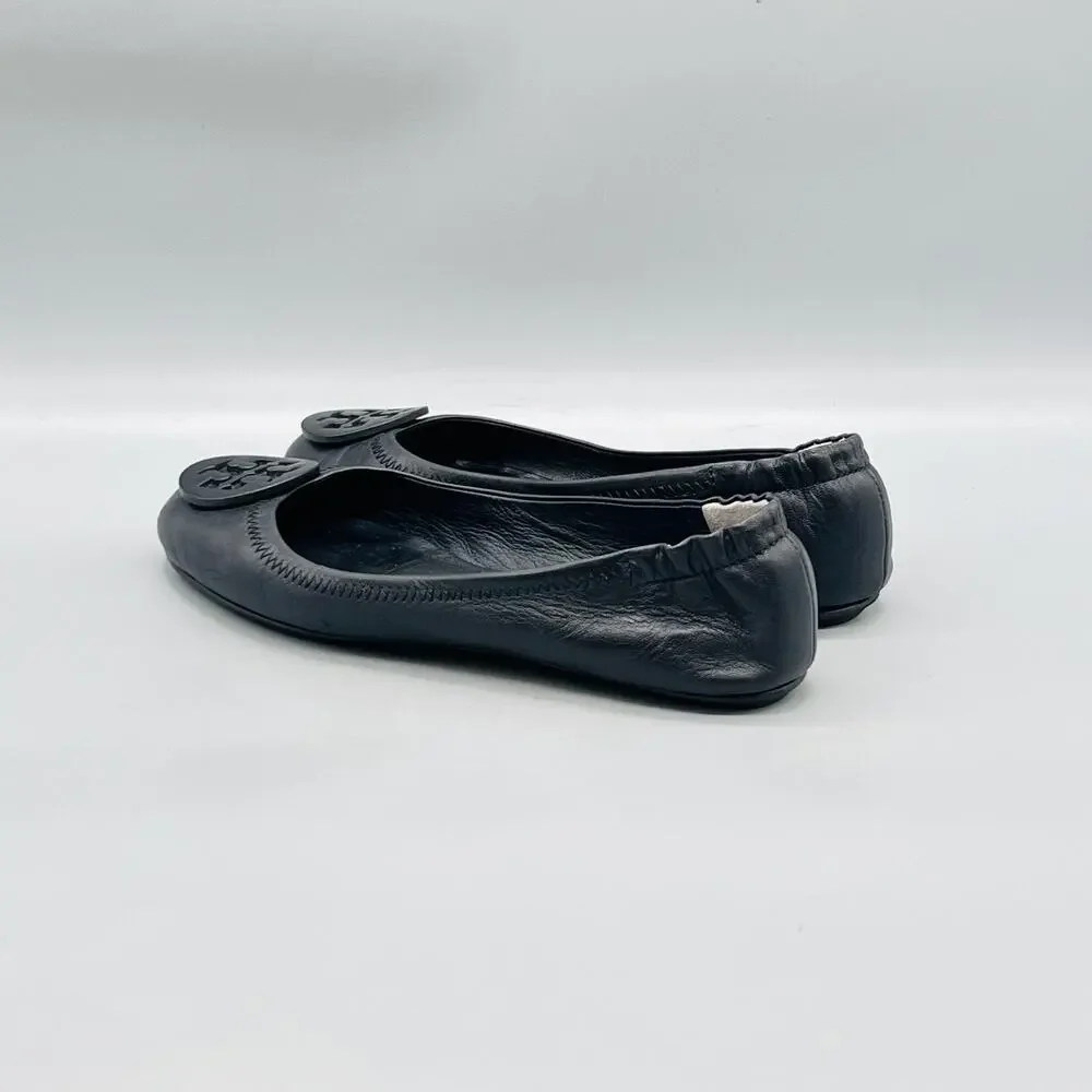 Tory Burch Shoes Womens 6.5 Black Leather Logo Ballet Flats Slip On Comfort